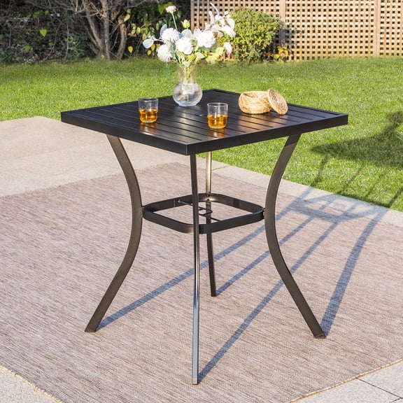 SUMMIT LIVING 36"H Outdoor Counter Height Pub Table with Umbrella Hole, Patio Metal Bistro Bar Table, Black