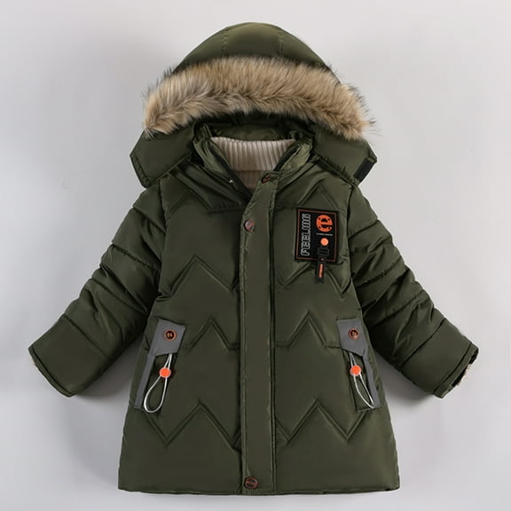 Aayomet Big Boys Winter Coats Boys Girls Jacket for Kids Waterproof Coat Lightweight Hooded Lined Raincoats Long Sleeve Thick Warm Outerwear,Green 6 Years