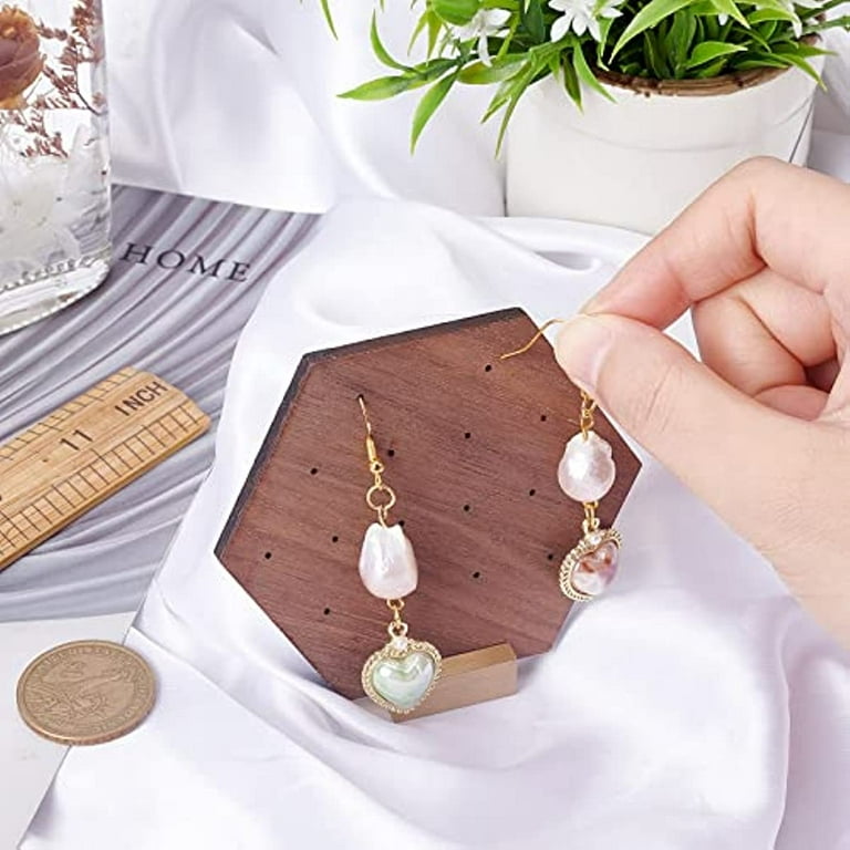  GemeShou 3pcs Wooden stud earring organizer holder, walnut earring  hangers with brass base, Small Cute earring display for selling with 9  holes for each【Arch frame-3pcs】 : Clothing, Shoes & Jewelry