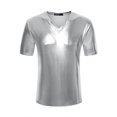 thumbnail image 5 of INSPIRE CHIC Men's Metallic Shiny Nightclub Short Sleeve Party Disco T-Shirt XL Bright Silver, 5 of 6