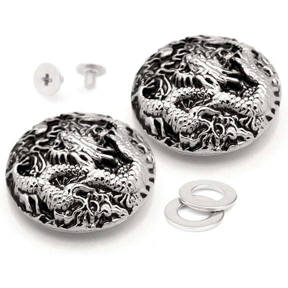 2pcs 1-3/8 Inches Dragon Coin Concho Screw Back Leather Craft Embellishments CHS15 (Silver)