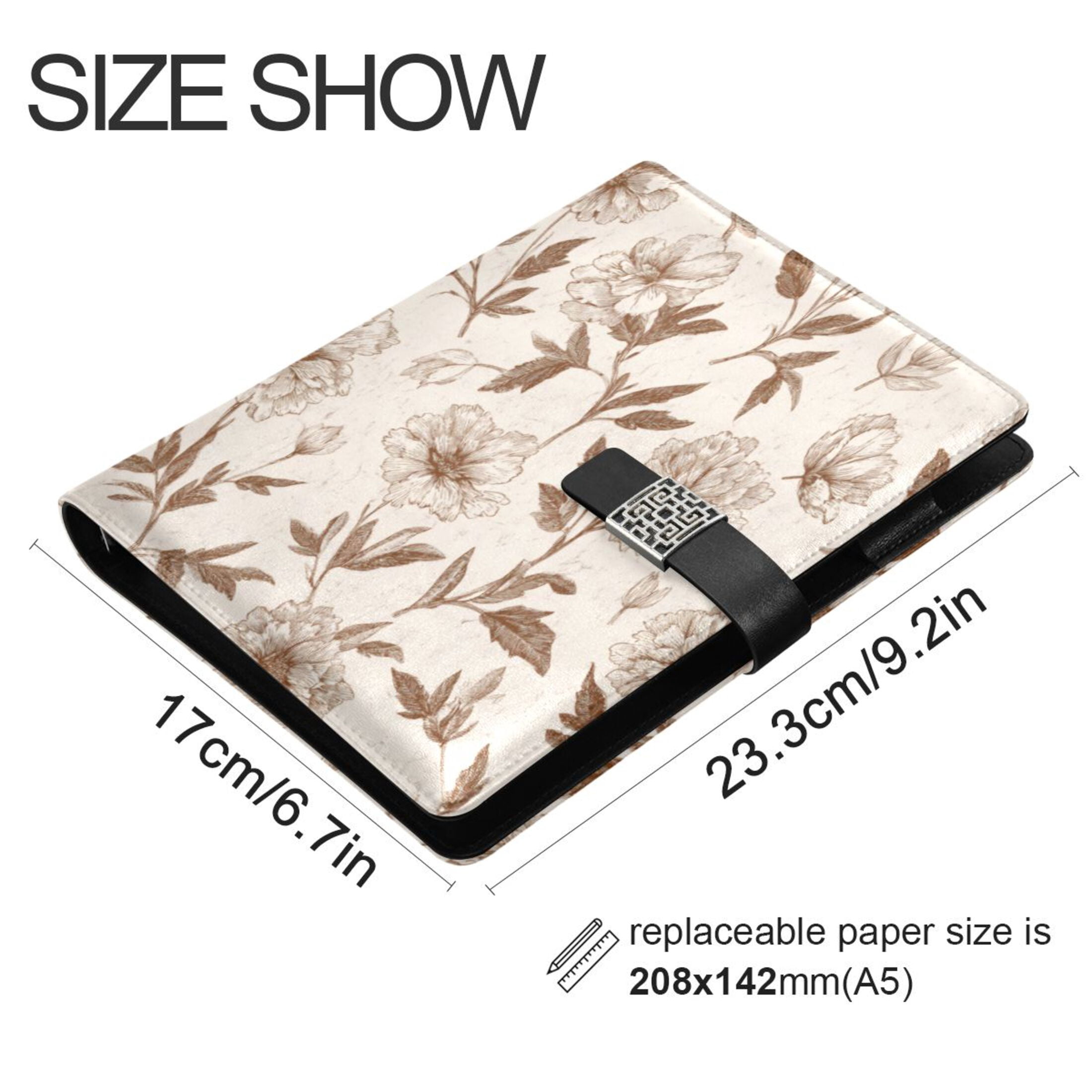 Leather Planner Leather Notebook Notebook Journal Binder Design Pen Pocket Design Convenient for Storage Vintage Brown Hand Drawn Flora