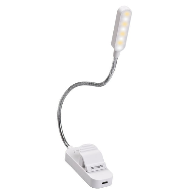 Tignapoo Rechargeable Clip-On Book Light with 3 Color Temperatures and Adjustable Brightness, Flexible Neck for Night Reading, Portable LED Lamp with Memory Function and USB Charging (White)
