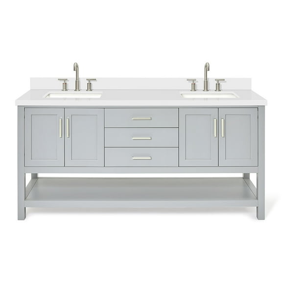 Ariel S073DWQRVOGRY Magnolia 72" Free Standing Double Basin Vanity Set - Grey / Pure White