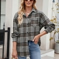 thumbnail image 4 of Kaprioy Womens Plaid Flannel Shacket Button Down Long Sleeve Casual Jackets Coats Fall Fashion Clothes Plus Size Baggy Trendy Shirts Women Casual Plaid Shirt Lapel Pocket Loose Button Shirts, 4 of 5