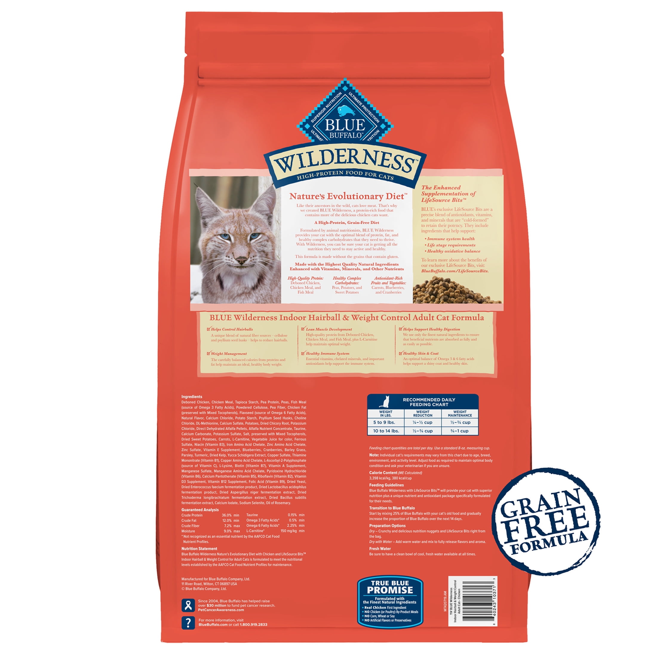Blue Buffalo Wilderness Indoor Hairball & Weight Control Dry Cat Food, Chicken, 11-lb. Bag