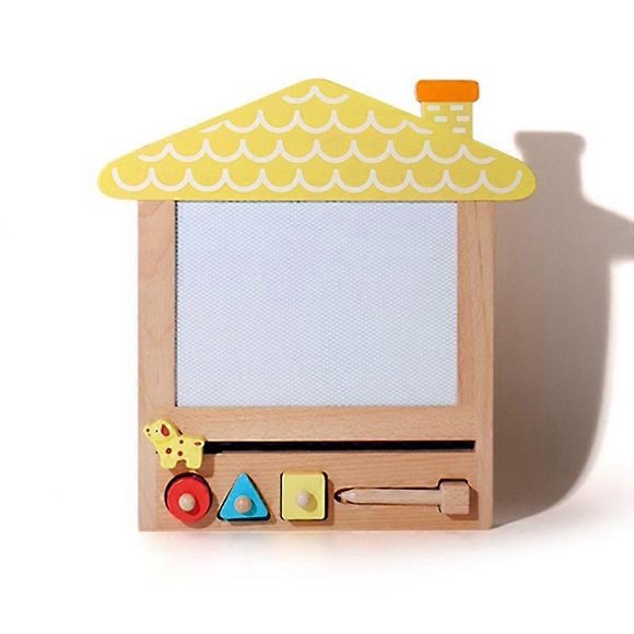 (yellow)Choice Toddler Drawing Board Artistic Imagination Drawing Board with Stamps, Durable and Long Lasting Wood, Easy to Use