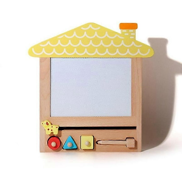 (yellow)Choice Toddler Drawing Board Artistic Imagination Drawing Board with Stamps, Durable and Long Lasting Wood, Easy to Use