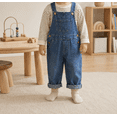 thumbnail image 3 of KIDSCOOL Toddler Baby Denim Overalls Classic Gingham Lined Jean Bib Romper, 12-18 Months, 3 of 7