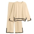 thumbnail image 5 of Two Piece Sets for Women Fall Outfits Lounge Set Casual Long Sleeve Round Neck Top Loose High Waist Wide Leg Pants 2 Piece Tracksuit, 5 of 5