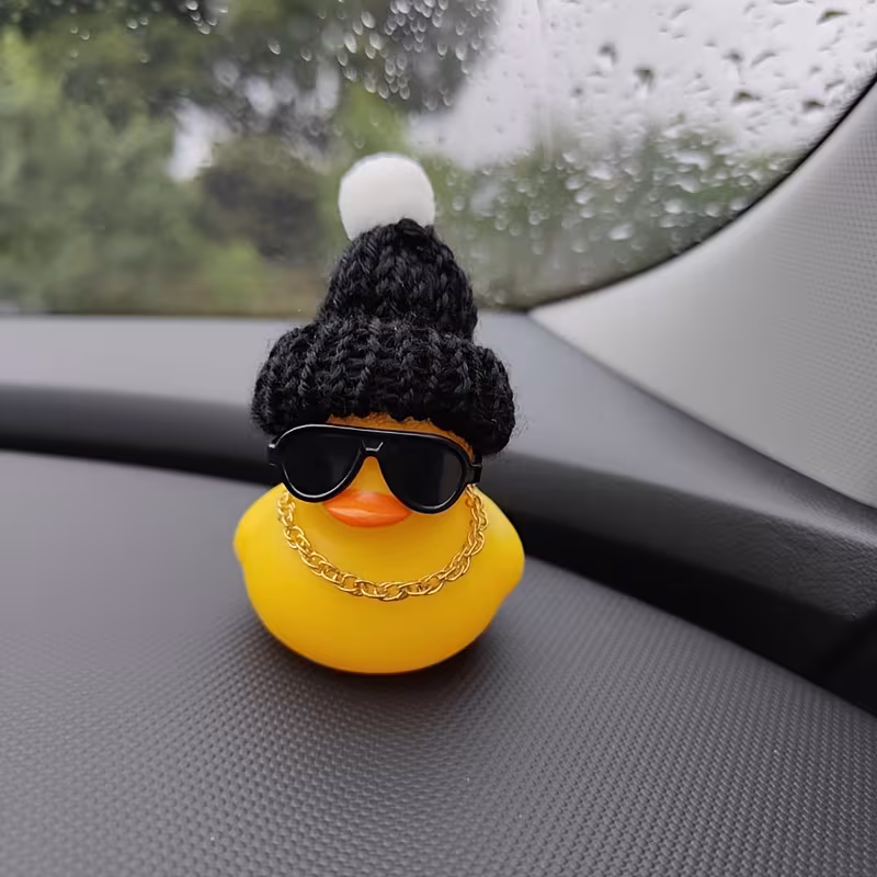 1pc Cool Cartoon Rubber Duck Car Dashboard Ornament with Sunglasses, Kawaii Auto Interior Decor, Trendy Vehicle Accessory