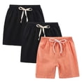 thumbnail image 2 of Ruyang 3 Pack Kids Cotton Linen Shorts Solid Casual Elastic Waist Wide Leg Shorts Summer Lightweight Beach Vacation Shorts, 2 of 4
