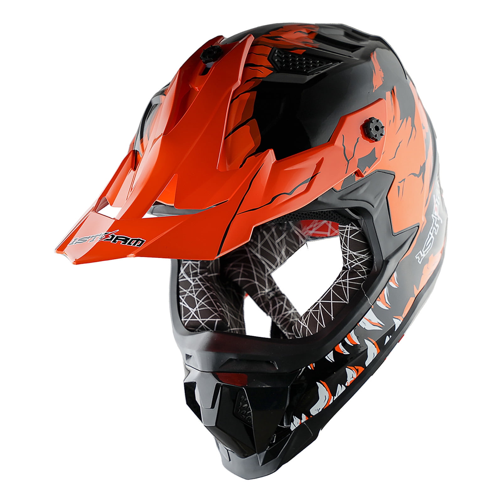1Storm Adult Motocross Helmet ATV Dirt Bike BMX MX Downhill Mountain Helmet Track Style JH601; Dinosaur Orange