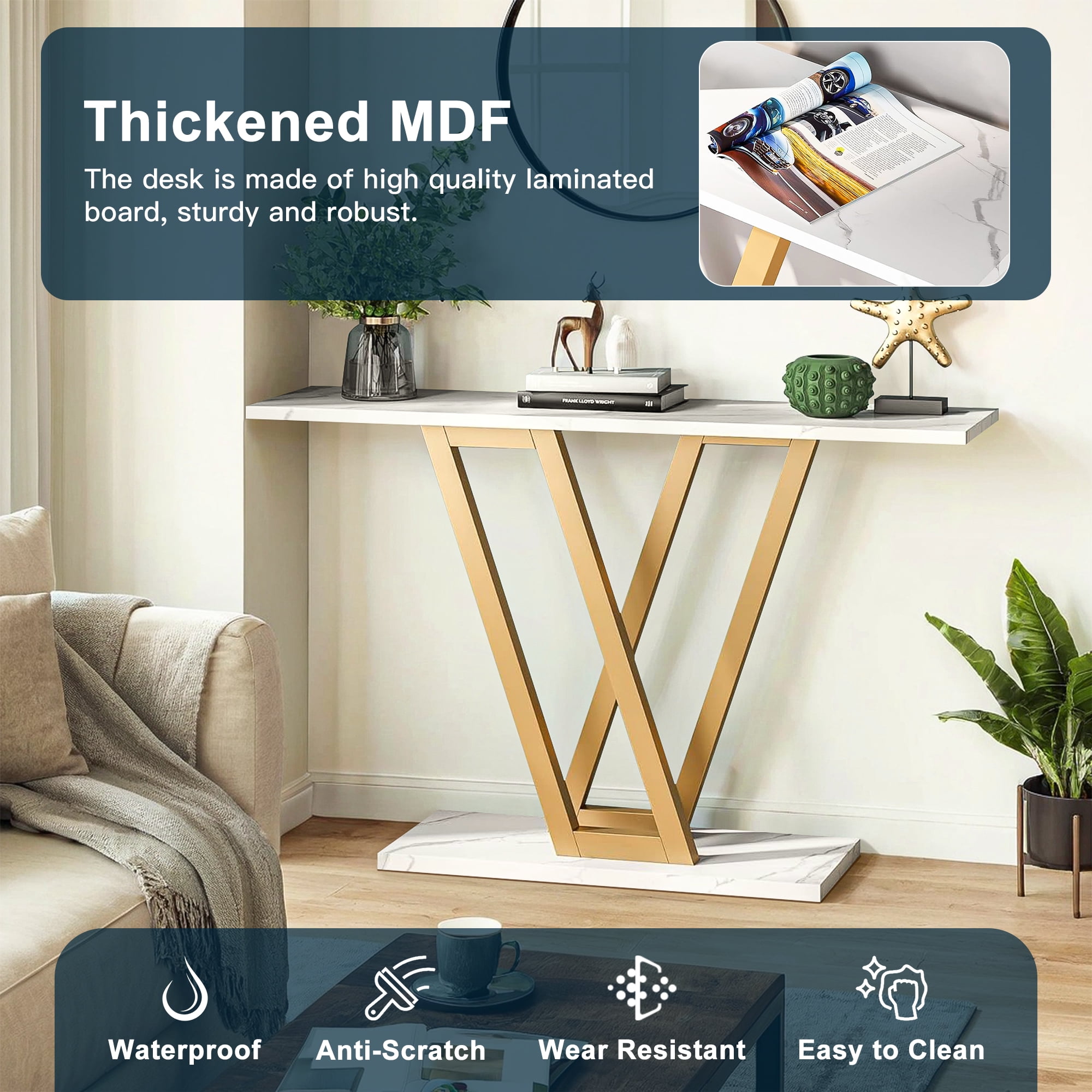 Demi Bonn 43" Console Table,dustrial Entryway Hallway Table for Hallway, Entrance, Living Room, Bedroom, White