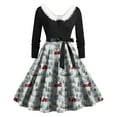 thumbnail image 5 of Drie Christmas Dress Graphic Print Women's Christmas Dress Santa Print Collar Long Sleeve Holiday Dresses Vintage Xmas Dress with Bow-Knot Belt Light Blue,XL, 5 of 5