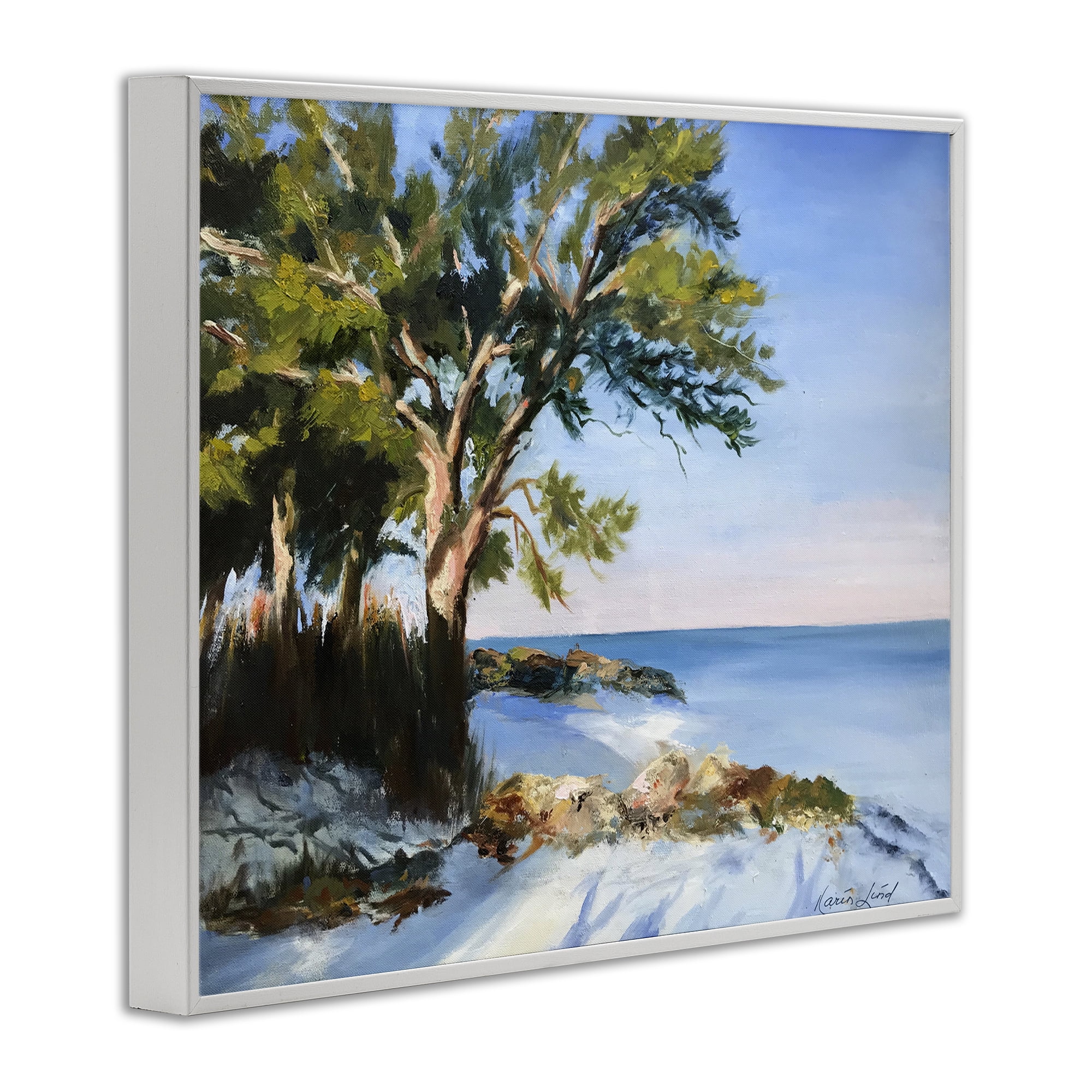 Stupell Industries White Sand Beach Landscape Painting White Framed Art Print Wall Art, 30 x 24