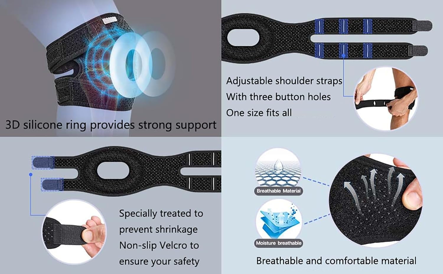 Adjustable Knee Brace for Men & Women, Patella Support with Gel Pads & Side Stabilizers – Compression Knee Strap for Running, Basketball, Cycling, Football, Mountaineering, Tennis