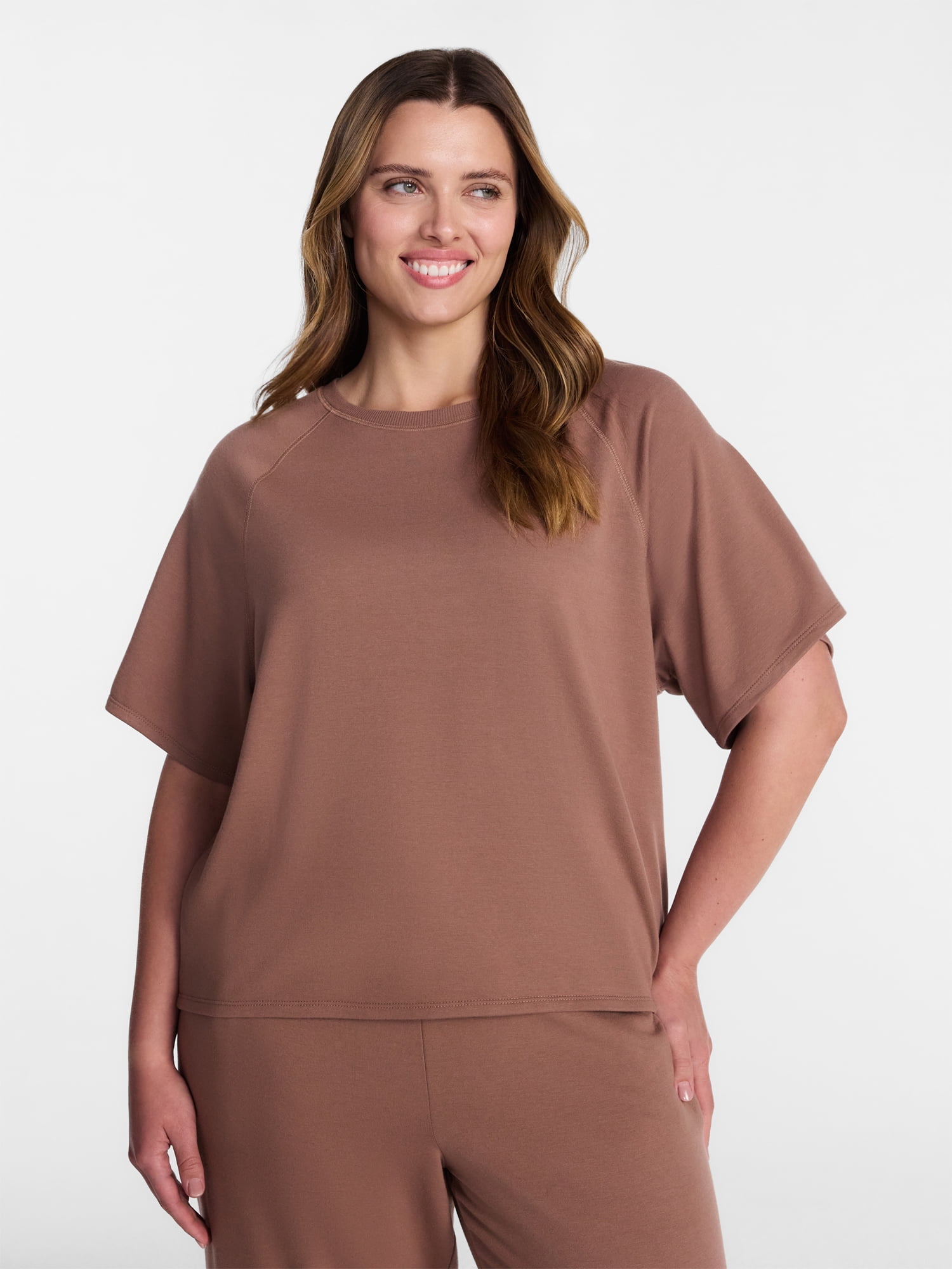Joyspun Women's French Terry Knit Sleep Top with Short Sleeves, Sizes XS-3X