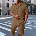 thumbnail image 3 of Mens 2 Piece Set Outfits Button Up Short Sleeve T-Shirt Elastic Waist Drawstring Shorts Sets with Pockets Summer Casual Loose Holiday Vocation Suits, 3 of 6