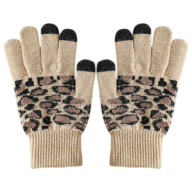 Gants d'Hiver pour Femmes Mode Imprimé Léopard Gants Thermiques Gants de Texting pour le Travail