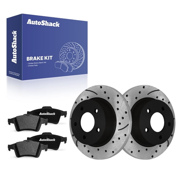 AutoShack Rear Solid Drilled & Slotted E-Coated Brake Rotors   Ceramic Pads 6-PC Brake Kit Replacement for 2005-2012 Mazda 3 2009-2010 Mazda 3 Sport ShadowGuard 10.43" (265 mm)