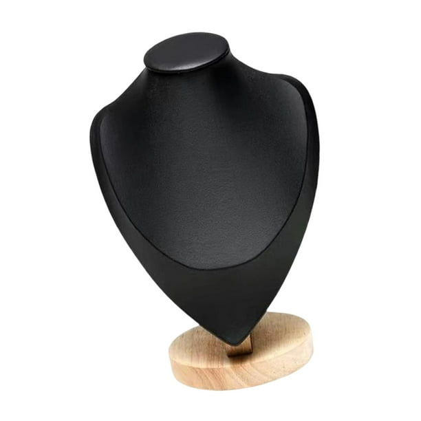 Elegante busto de exhibición de collares con base de madera, soporte de joyería liso, modelo duradero Negro L