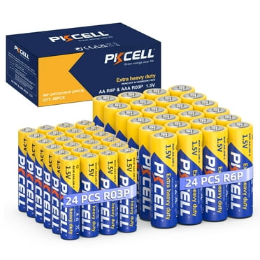 PKCELL 48 Count AA and AAA Batteries Combo Pack, 24 Double A Batteries and 24 Triple A Batteries, 1.5V Carbon Battery Value Pack
