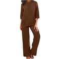 thumbnail image 1 of cfhntfmh Cotton Linen Sets for Women 2 Piece Outfits Lounge 3/4 Sleeve Basic Tops Fall Solid Color Plus Size Long Pants, 1 of 6