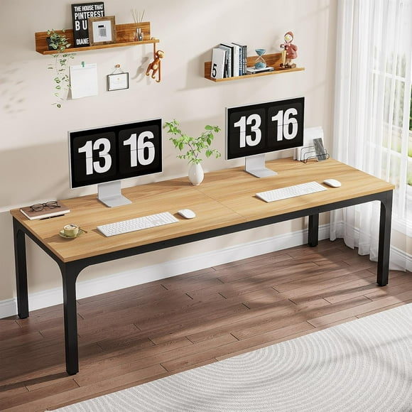 Tribesigns 2-Person Home Office Desk, 78.7" Extra Long Computer Desk, Double Workstation for Home Office, Work Desk for Two People (Light Walnut)