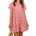 thumbnail image 2 of Floral Printed Womens Ruffles Boho Babydoll Loose Swing Casual Short Mini T-Shirt Dress, 2 of 6