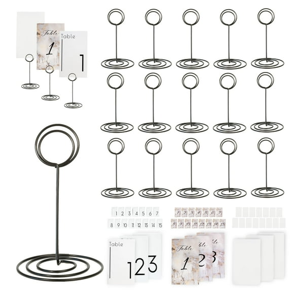 15 Pack Place Card Holders/Table Number Holders/Table Number Stands/Wire Photo Holder/Wire Centerpieces/Wedding Reception/Party/Birthday/Place Cards for Table Setting/Food Labels Holder (Black)