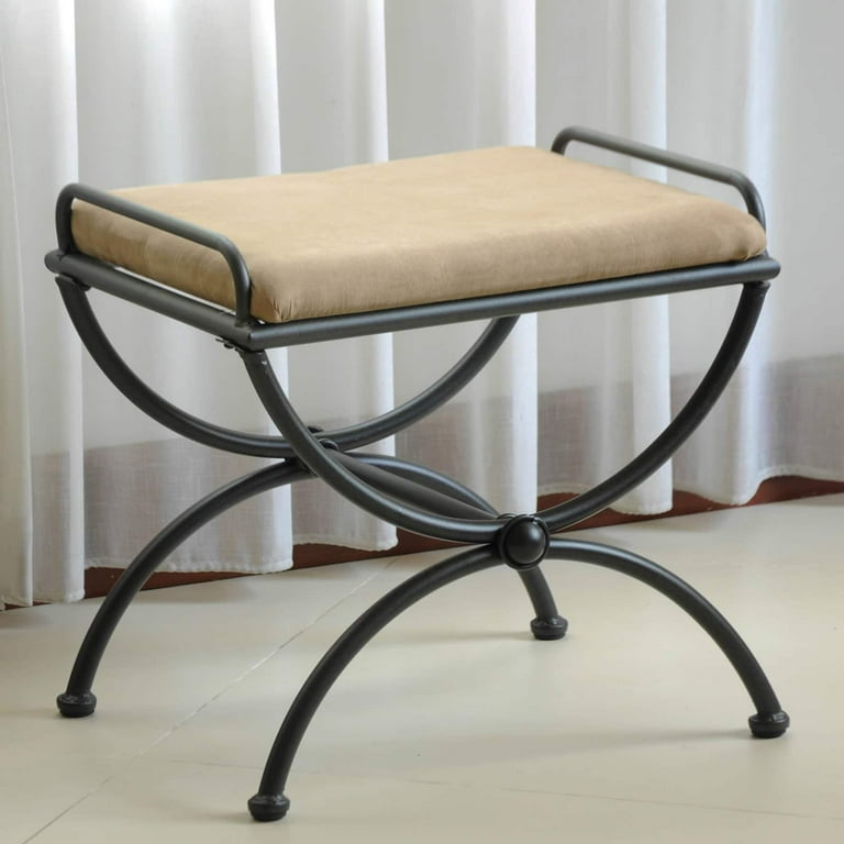 International Caravan Iron Upholstered Vanity Stool International Caravan Iron Upholstered Vanity Stool