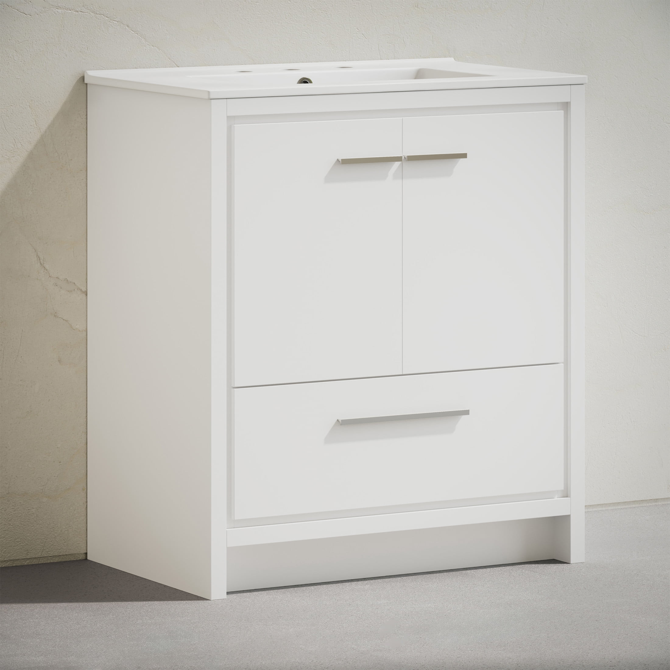 Virage 30" Freestanding Bathroom Vanity in White with 3-Hole Widespread Sink Top