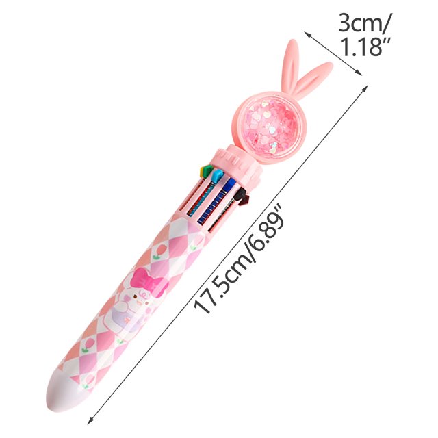Agiferg Creative Ten-color Ballpoint Pen Cartoon Sequins Rabbit Gel Pen Students Learn To Press Ten-color-in-one Office Stationery Multi-color Ballpoint Pen 5ml