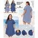 thumbnail image 2 of Vestido de mezclilla de mujer de talla grande Agnes Orinda, con cuello, manga corta, botones, dobladillo curvado, estilo casual, corte A, midi, con bolsillos, 1X azul, 2 of 8