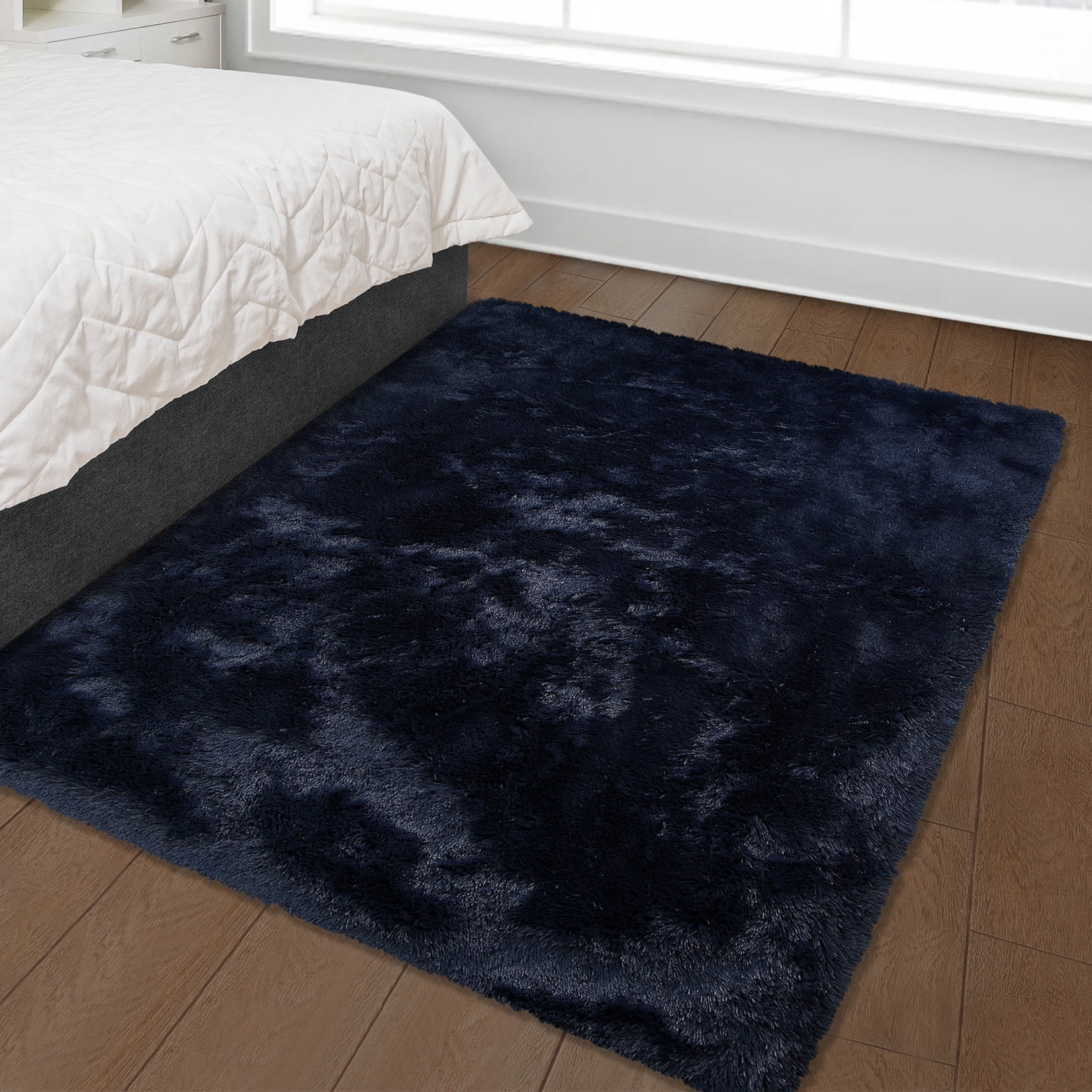 ZACOO 4'x6' Shag Area Rug Dark Navy Blue Indoor Ultra Soft Plush Rugs for Living Room, Non-Skid Nursery Faux Fur Rugs for Kids Room Home Decor