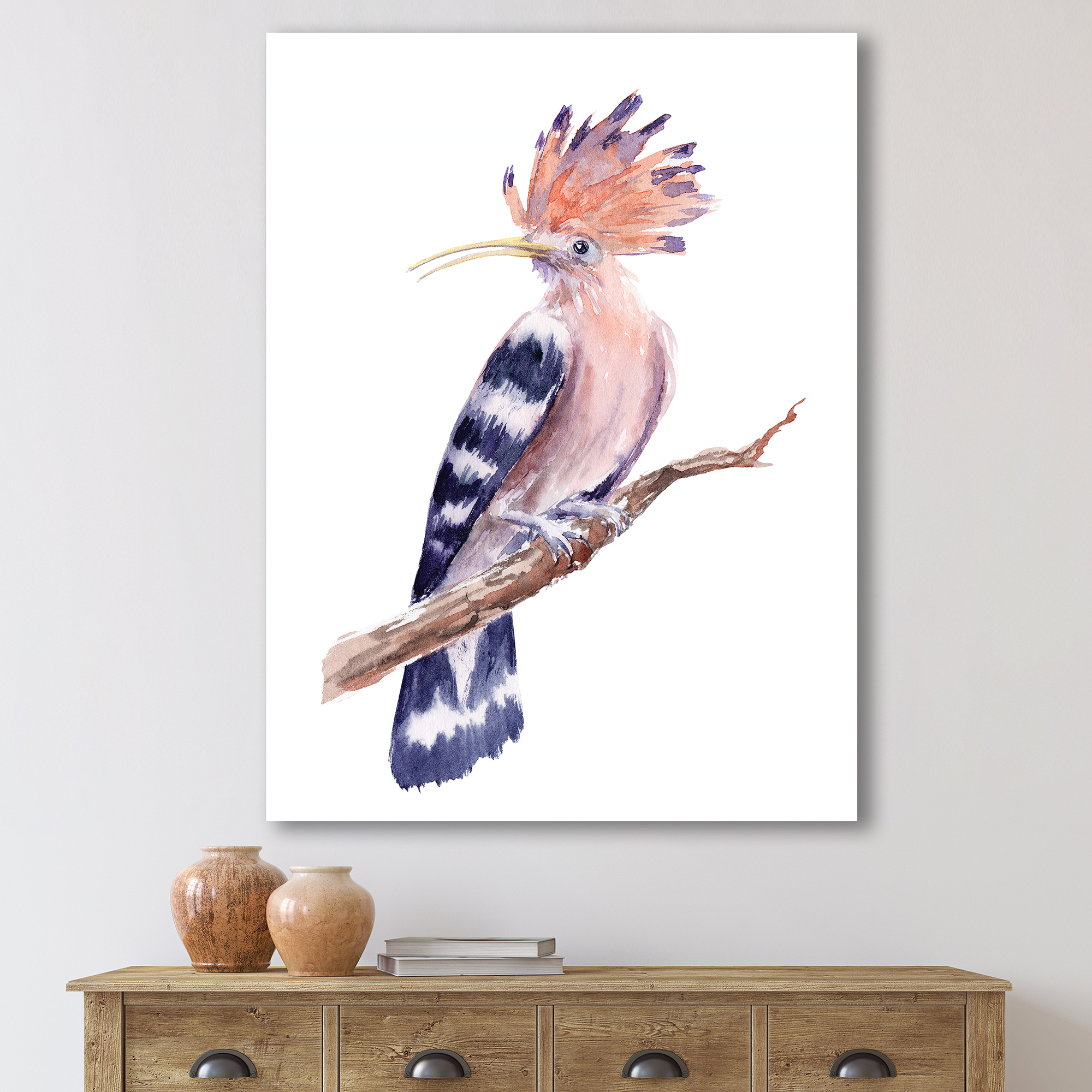 Designart ' Ancient Hoopoe Bird On A Branch ' Traditional Canvas Wall Art Print