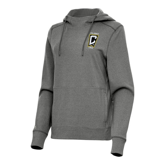 Women's Antigua Heather Black Columbus Crew Justice Pullover Hoodie
