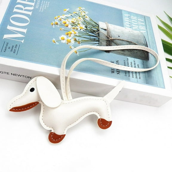 Aminojy 3D Animal Bag Charm - Plush Stuffed Wiener Dog Keychain for Women/Girls, Fashionable PU Leather Dog Lover Gift, Home & Travel Decoration