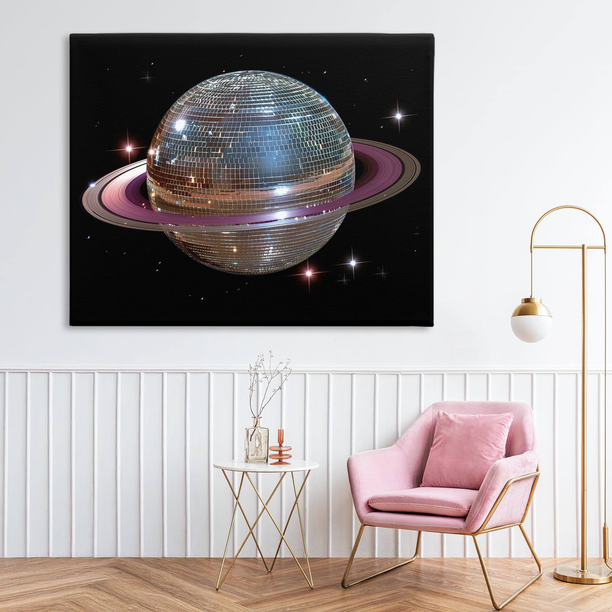 Purple Disco Ball Planet Canvas Wall Art, design by Decent Exposures