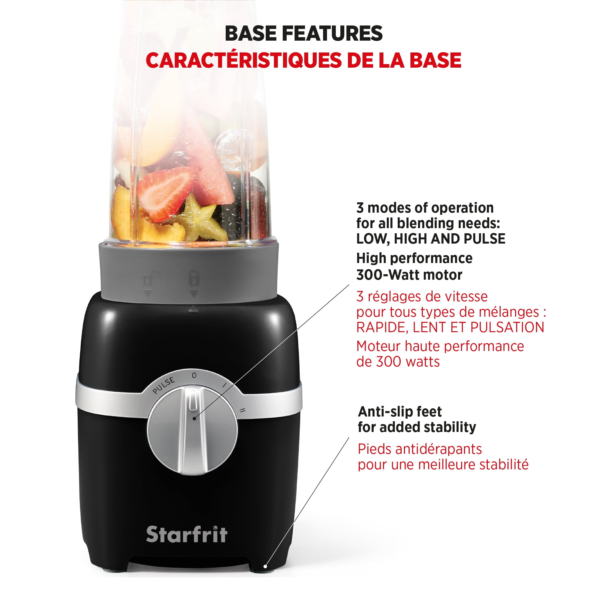 Starfrit Personal Blender - Two 828ml Cups - Two Blades - High, Low & Pulse Modes - 300W - Black, Personal Blender