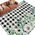 thumbnail image 2 of Area Rug for Living Room, Green Eucalyptus Leaves Non-Slip Indoor Large Carpet for Bedroom/Dining Room, Summer Botanical Daisy Black Plaid Washable Low-Profile Rectangle Floor Runner Rugs - 5 x 7 Ft, 2 of 7