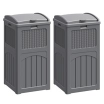 RONG-3 Trash Can, Resin Outdoor Garbage Can with Lid, Waterproof Hideaway Patio Waste Bins for Outside Use,Gray,2 Packs