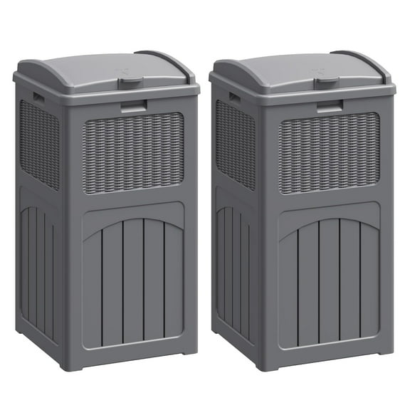RONG-3 Trash Can, Resin Outdoor Garbage Can with Lid, Waterproof Hideaway Patio Waste Bins for Outside Use,Gray,2 Packs