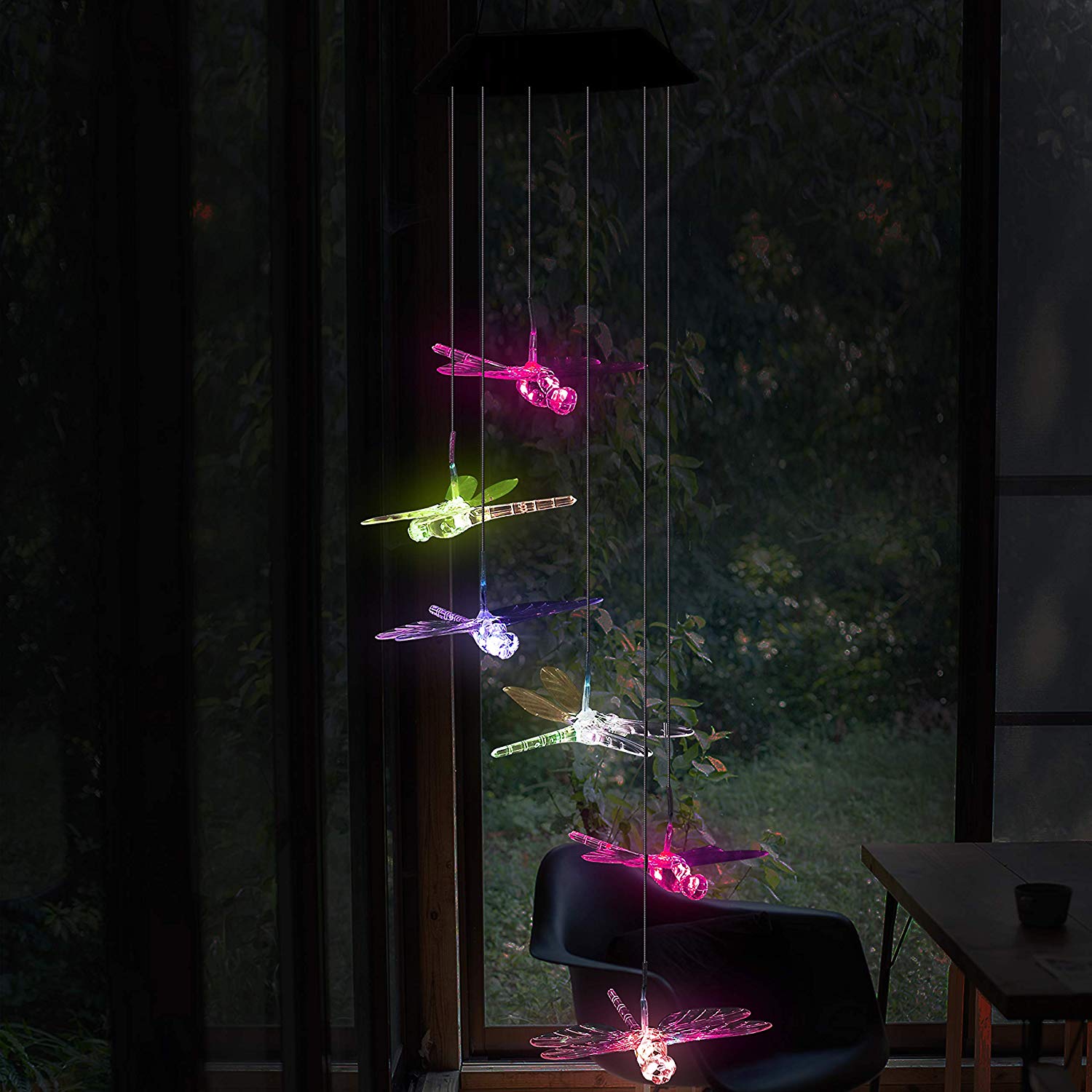 Peroptimist Solar Powered Color-Changing Led Dragonfly Wind Chimes Multi Solar Powered Mobile Waterproof Automatic Light Outdoor Decor - image 2 of 6