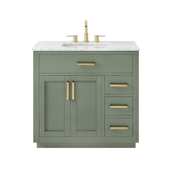 Altair-17 36" Single Bathroom Vanity Set in Vintage Green, Carrara White Marble Countertop