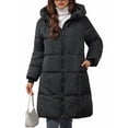 thumbnail image 2 of Female Hooded Long Puffer Coat Winter Warm Full Zip Quilted Jacket with Pockets Black L, 2 of 9
