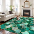 thumbnail image 3 of Retro Washable Living Room Rugs 5'x8', Bohemian Style Green Wavy Lines Ocean Low Pile Throw Large Area Rug Non-Slip Sturdy Edge Binding Carpet for Living Room Kitchen Office, 3 of 9