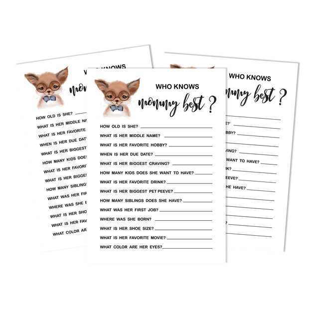 Inkdotpot 50 PackWho Knows Mommy BestBaby Shower GameCards Fox Jungle Animals FunActivity Cards