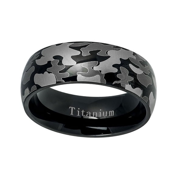 Men Women Titanium Wedding Band Ring 8mm Black Military Army Camouflage Design Titanium Ring